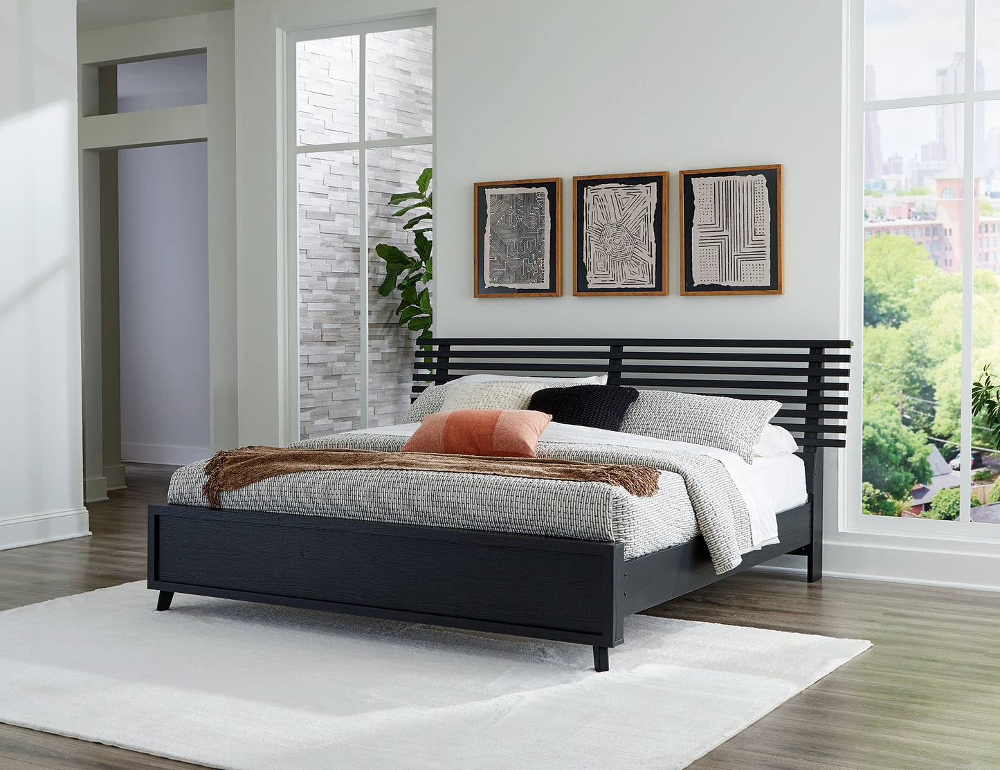 Danziar King Panel Bed with Mirrored Dresser and Nightstand