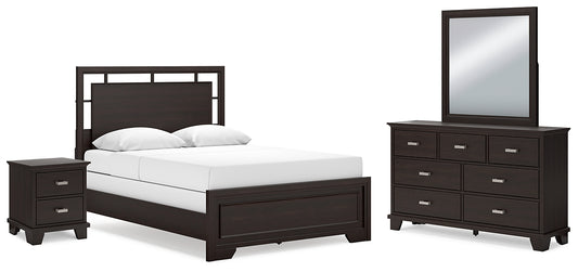 Covetown Queen Panel Bed with Mirrored Dresser and Nightstand