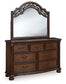 Lavinton Queen Poster Bed with Mirrored Dresser, Chest and 2 Nightstands