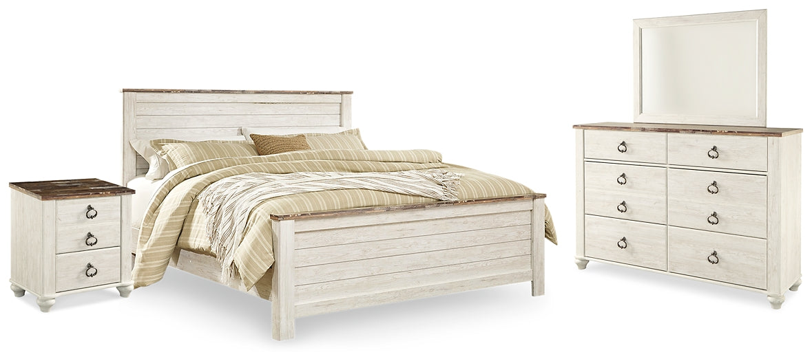 Willowton King Panel Bed with Mirrored Dresser and Nightstand