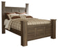 Juararo Queen Poster Bed with Mirrored Dresser and 2 Nightstands