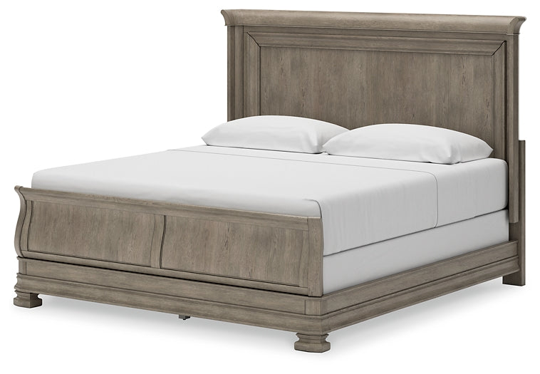 Lexorne King Sleigh Bed with Mirrored Dresser and 2 Nightstands