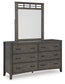 Montillan King Panel Bed with Mirrored Dresser and Nightstand